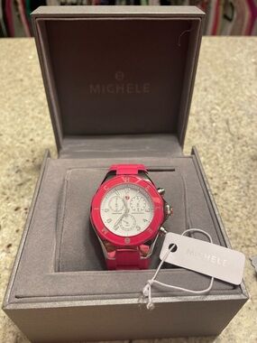Michele Pink and Silver Chronograph Watch